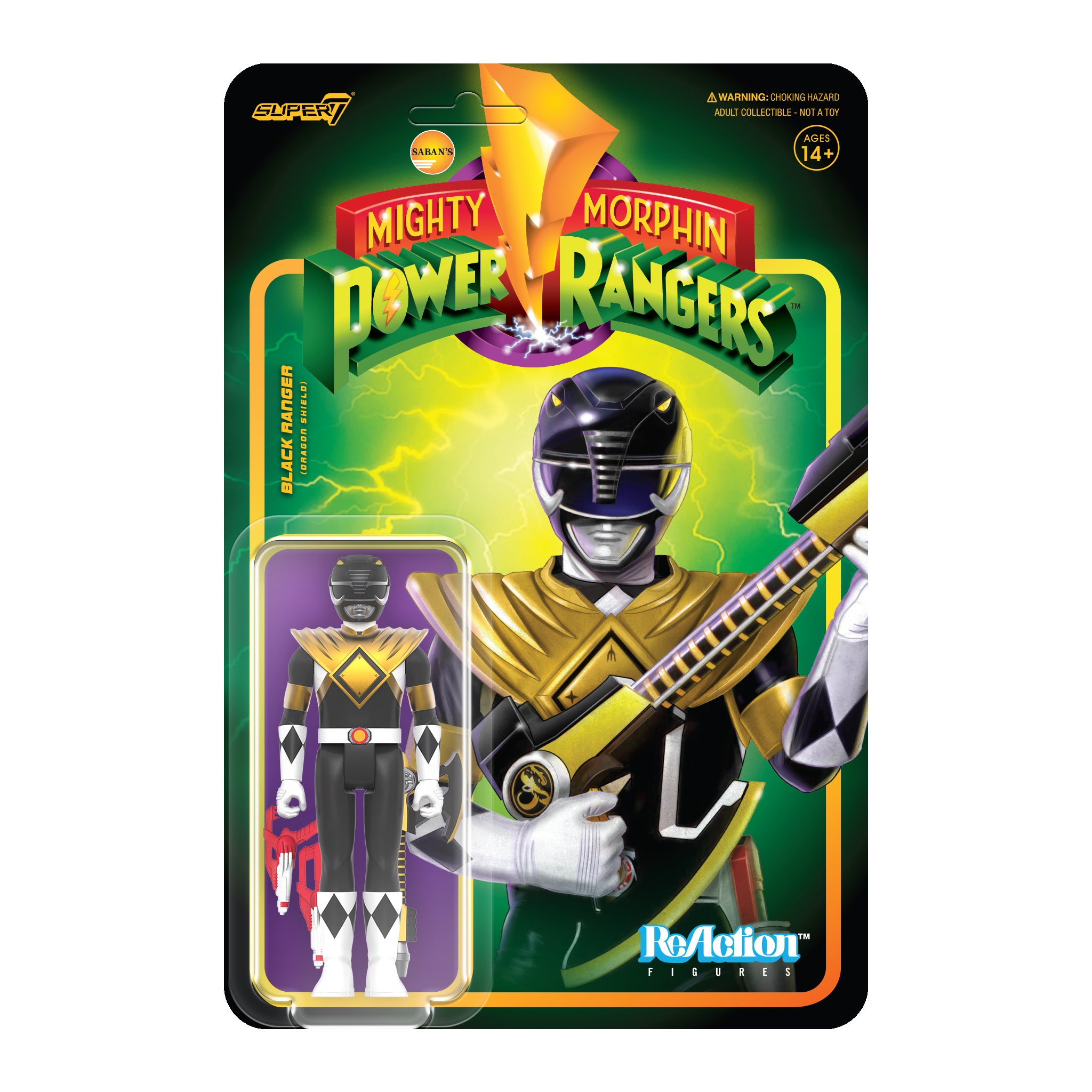 Power Rangers ReAction Collectible Figure - Wave 4, Black Ranger with Dragon Shield Version