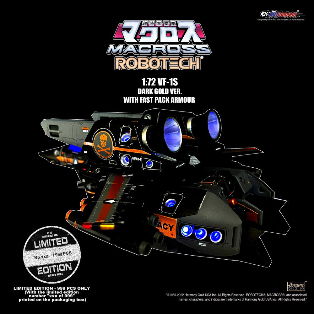 Macross 1/72 Scale Veritech Fighter/Valkyrie Model - VF-1S Dark Gold Variant with Fast Pack Armor - KitzConcept Exclusive