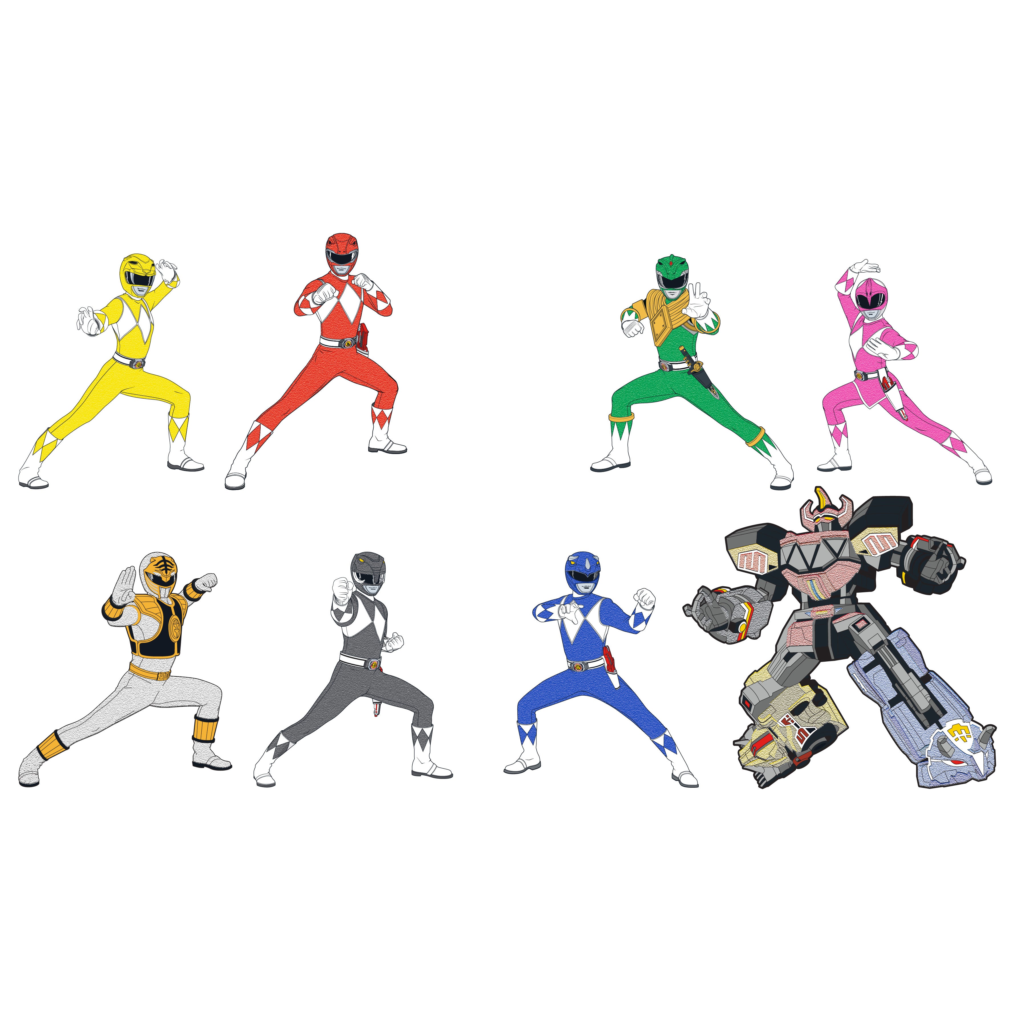 Icon Heroes Collectible Power Rangers Glitter Enamel Pin Set with Megazord