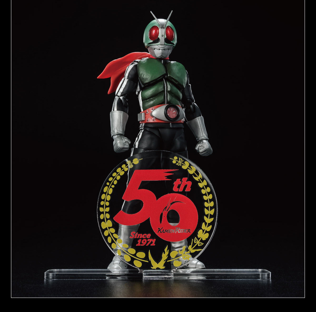 Acrylic Display for Kamen Rider 50th Anniversary Logo Showcasing