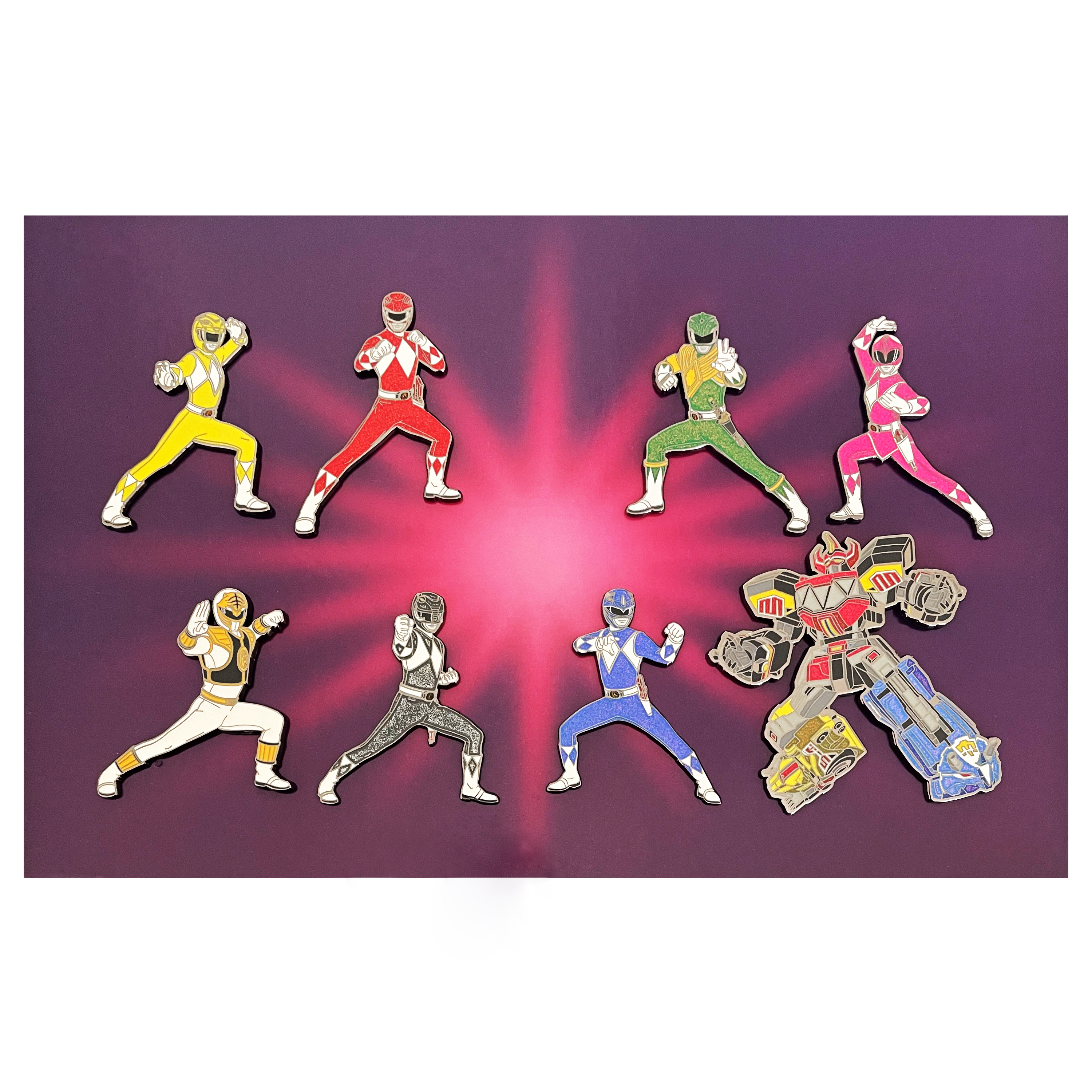 Icon Heroes Collectible Power Rangers Glitter Enamel Pin Set with Megazord