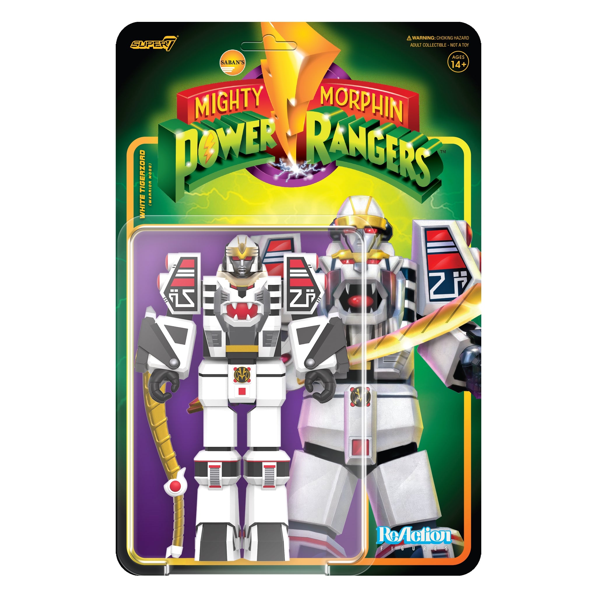 Power Rangers ReAction Action Figure - Wave 4 - White Tigerzord in Warrior Mode Collectible Toy