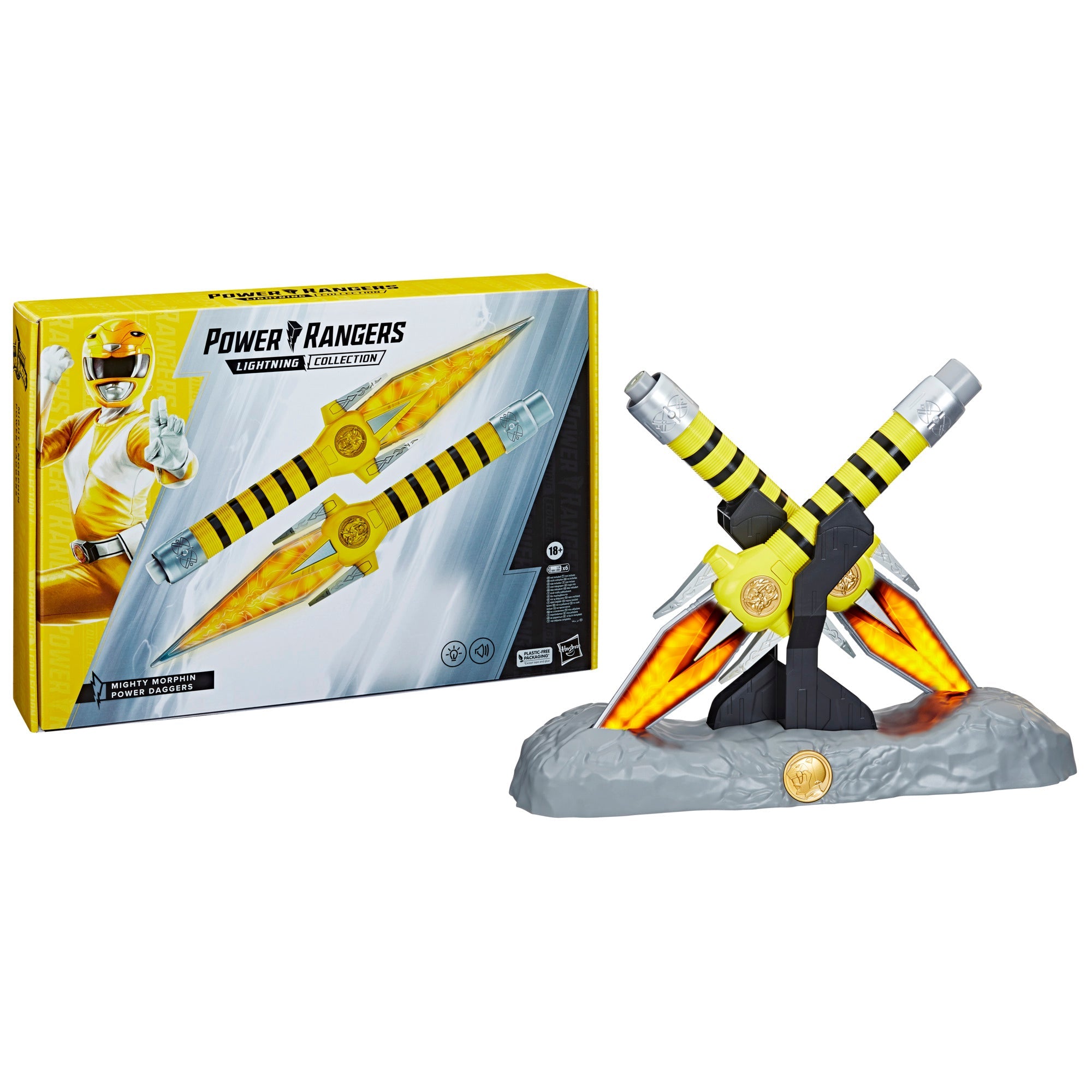 Lightning Collection Premium Role - play Mighty Morphin Power Rangers Yellow Ranger Power Daggers for Display and Role - playing