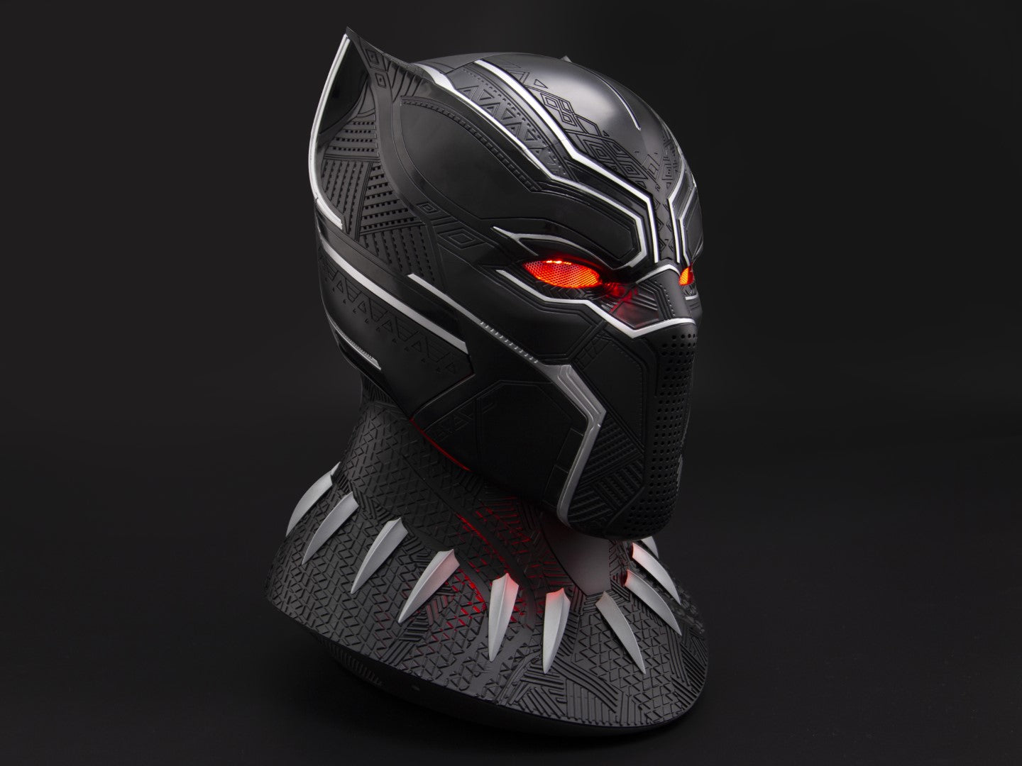 Licensed Black Panther Themed Wearable Helmet with Display Base for Cosplay