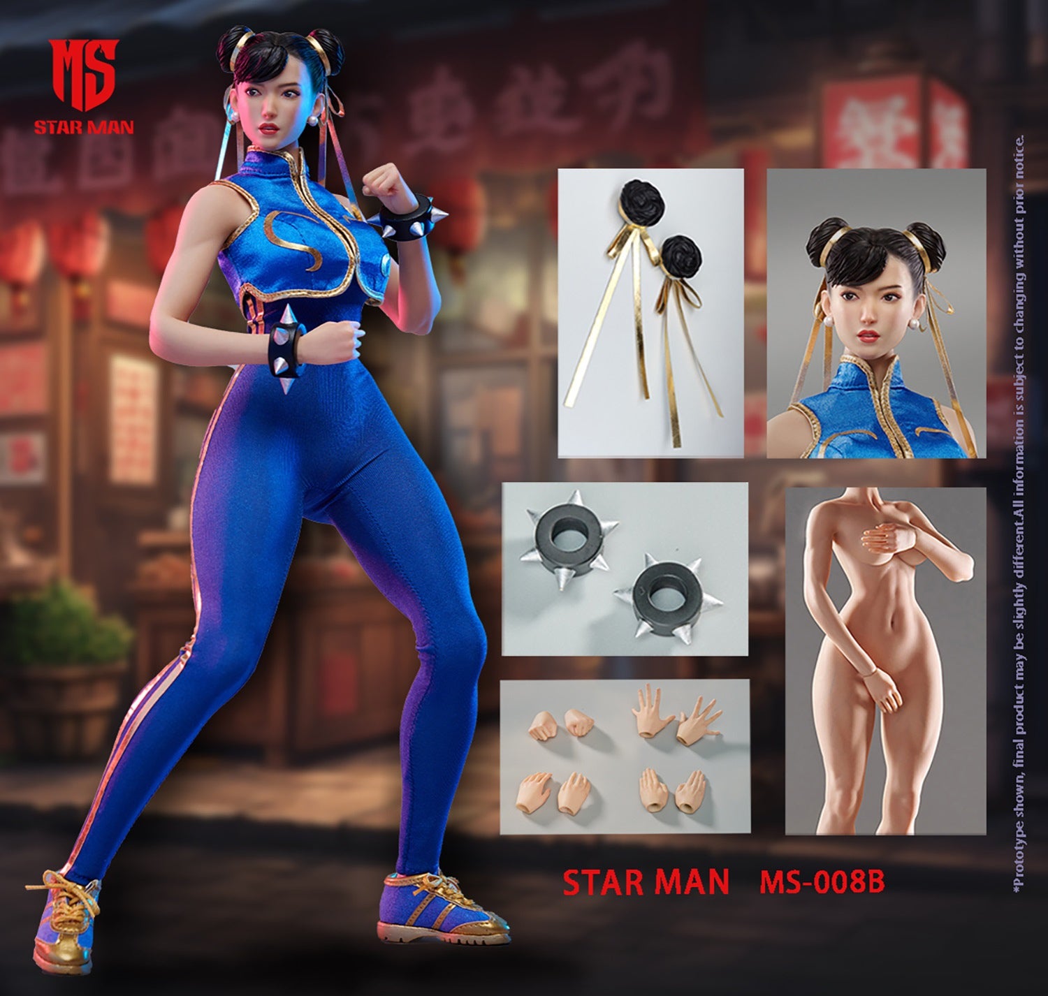 1/6 Scale Collectible Star Man MS - 008B Chun - Li Figure in Blue Jumpsuit