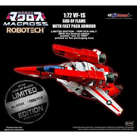1/72 Scale Macross VF-1S Flame God Veritech Fighter with Fast Pack Armor - KitzConcept