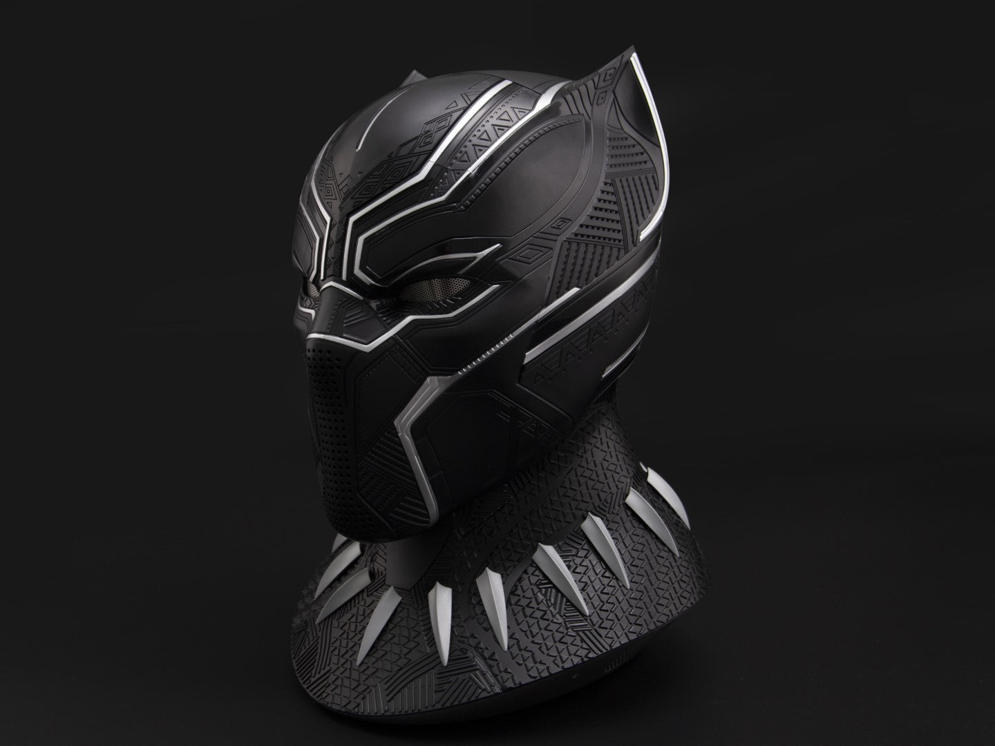 Licensed Black Panther Themed Wearable Helmet with Display Base for Cosplay