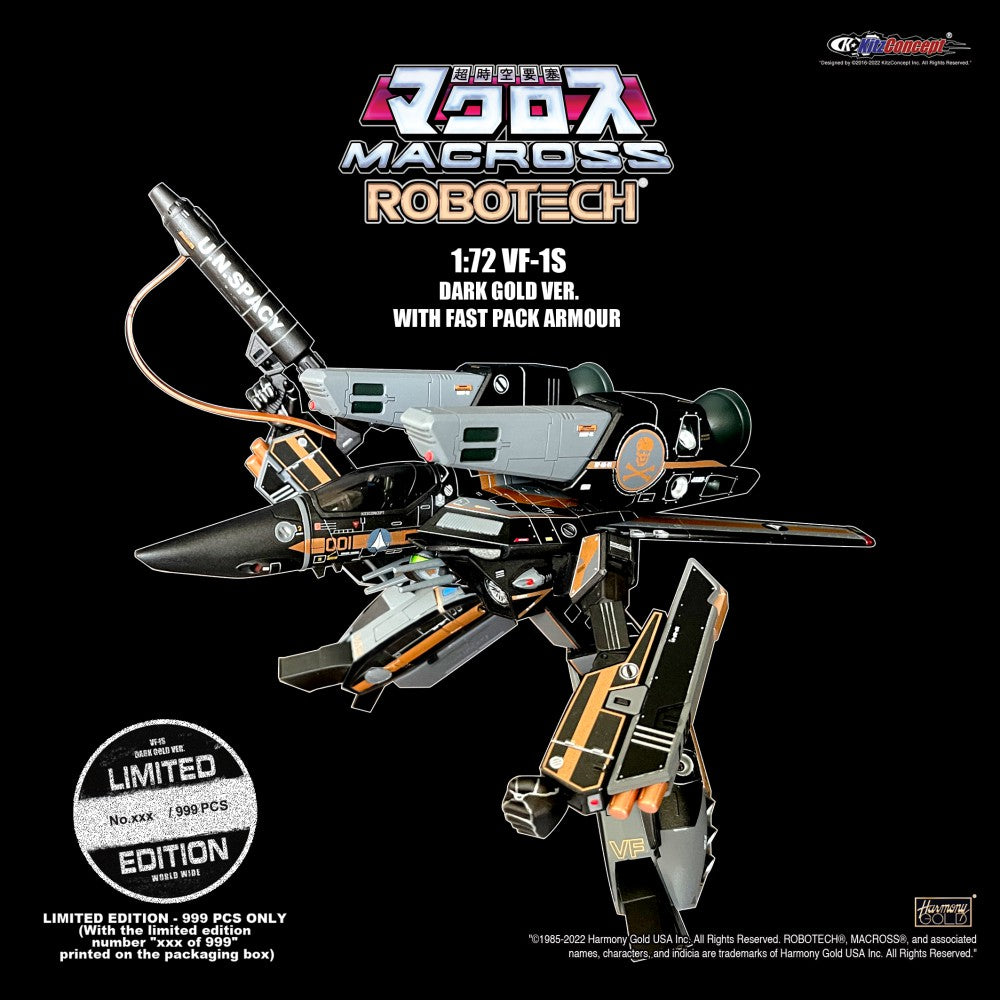 Macross 1/72 Scale Veritech Fighter/Valkyrie Model - VF-1S Dark Gold Variant with Fast Pack Armor - KitzConcept Exclusive