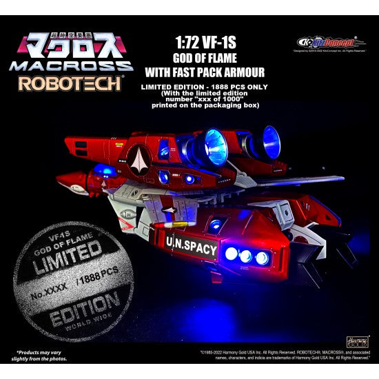 1/72 Scale Macross VF-1S Flame God Veritech Fighter with Fast Pack Armor - KitzConcept