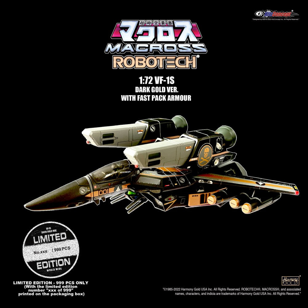 Macross 1/72 Scale Veritech Fighter/Valkyrie Model - VF-1S Dark Gold Variant with Fast Pack Armor - KitzConcept Exclusive