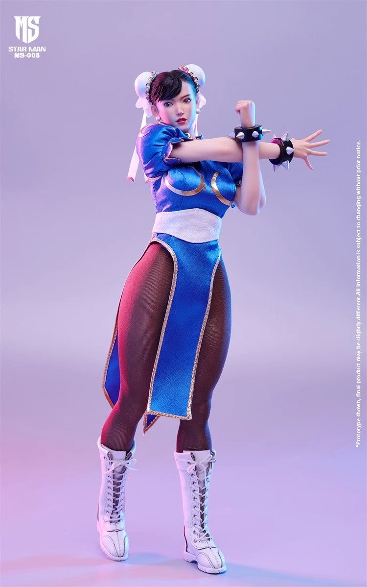 1/6 Scale Collectible Star Man MS-008A Chun-Li Figure in Blue Cheongsam Costume
