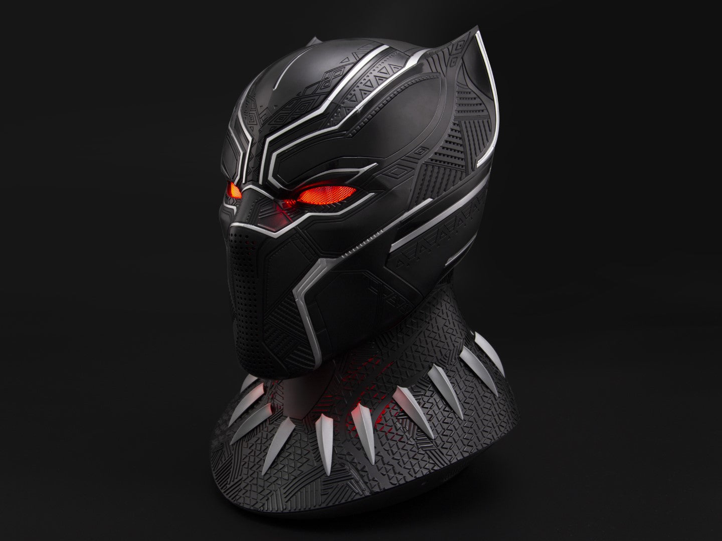 Licensed Black Panther Themed Wearable Helmet with Display Base for Cosplay