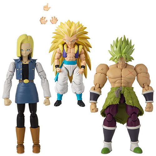 Dragon Ball Collectible Action Figures Wave 12 Set Featuring Broly, Android 18, and Gotenks