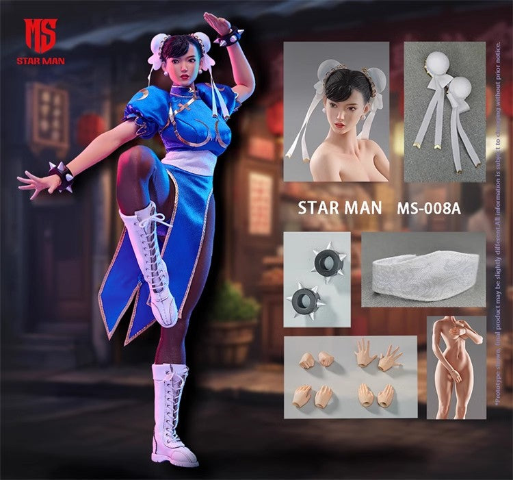 1/6 Scale Collectible Star Man MS-008A Chun-Li Figure in Blue Cheongsam Costume