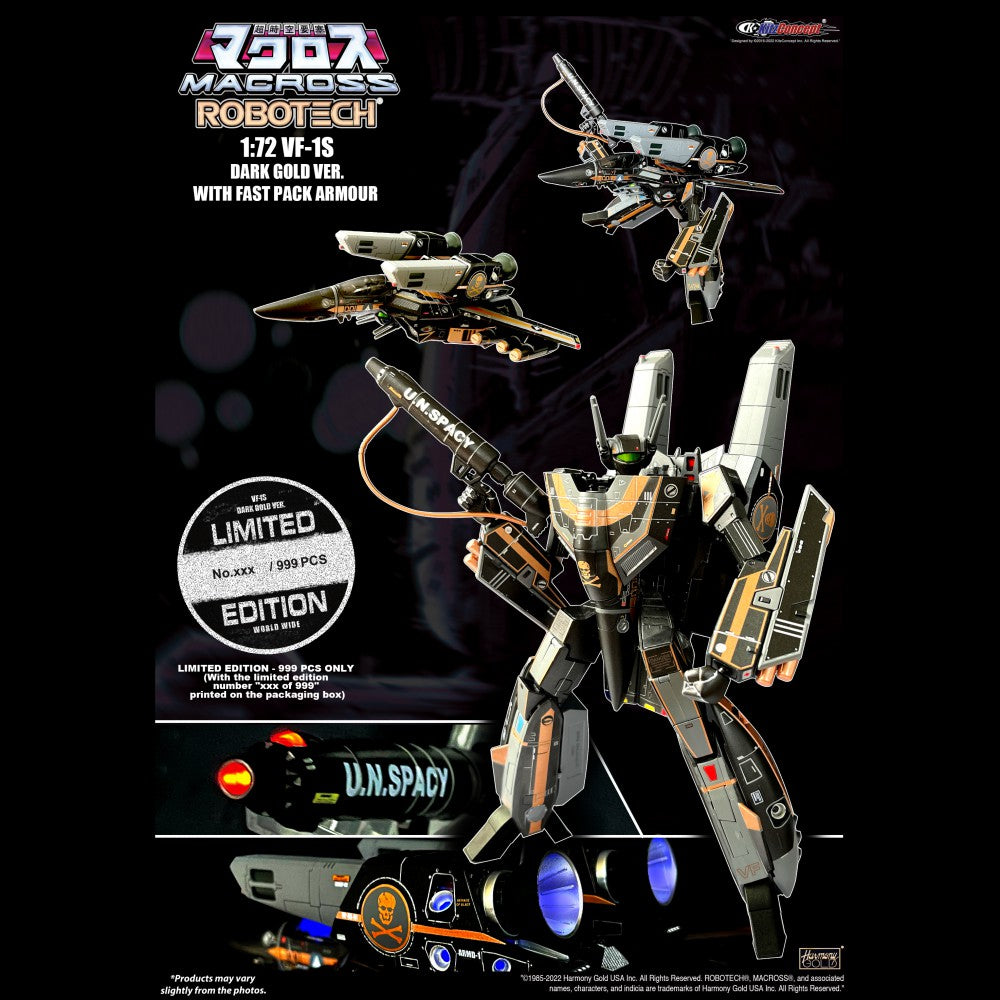 Macross 1/72 Scale Veritech Fighter/Valkyrie Model - VF-1S Dark Gold Variant with Fast Pack Armor - KitzConcept Exclusive