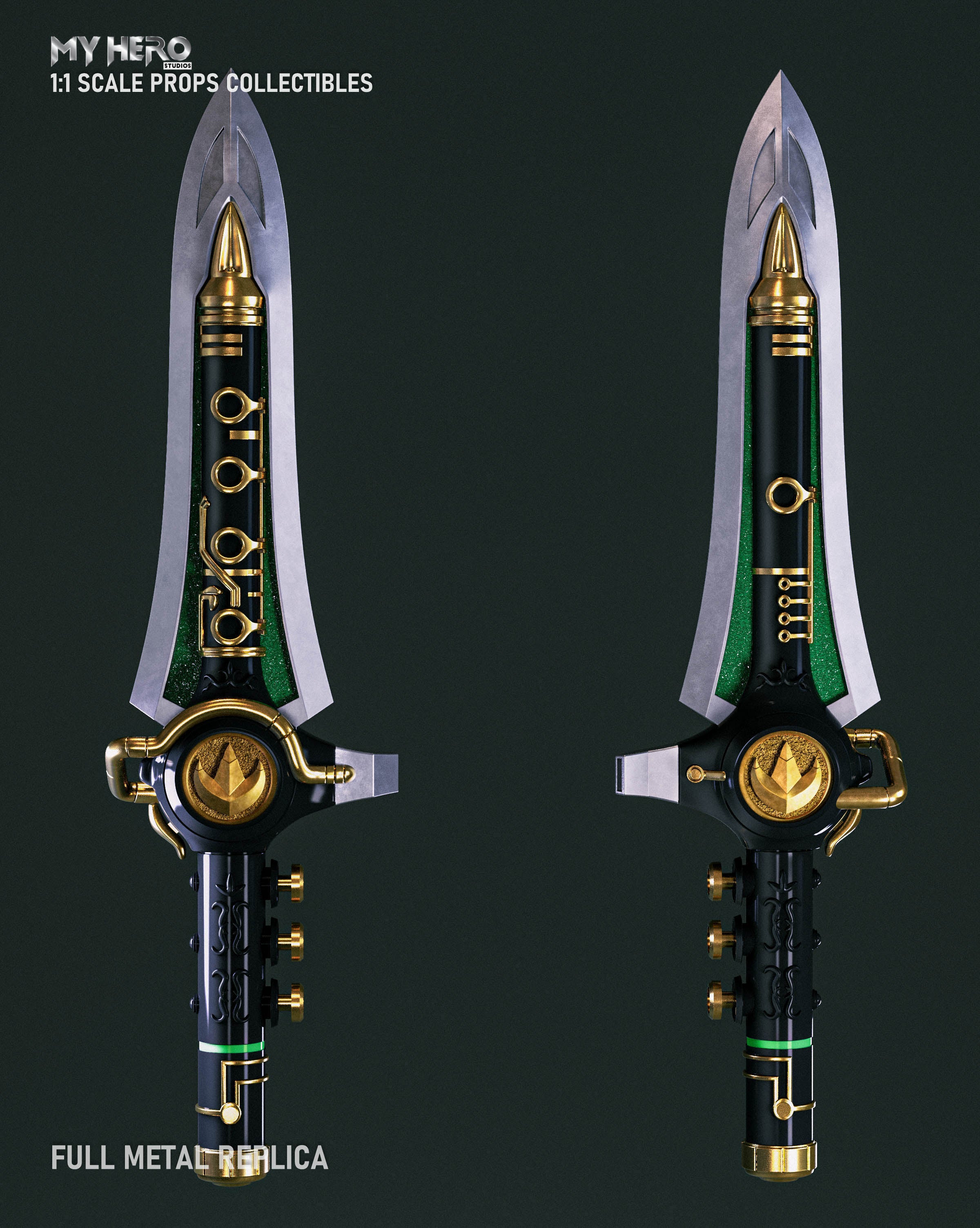 Pre - Order: 1:1 Scale Metal Replica Green Ranger Dragon Dagger by My Hero Studios