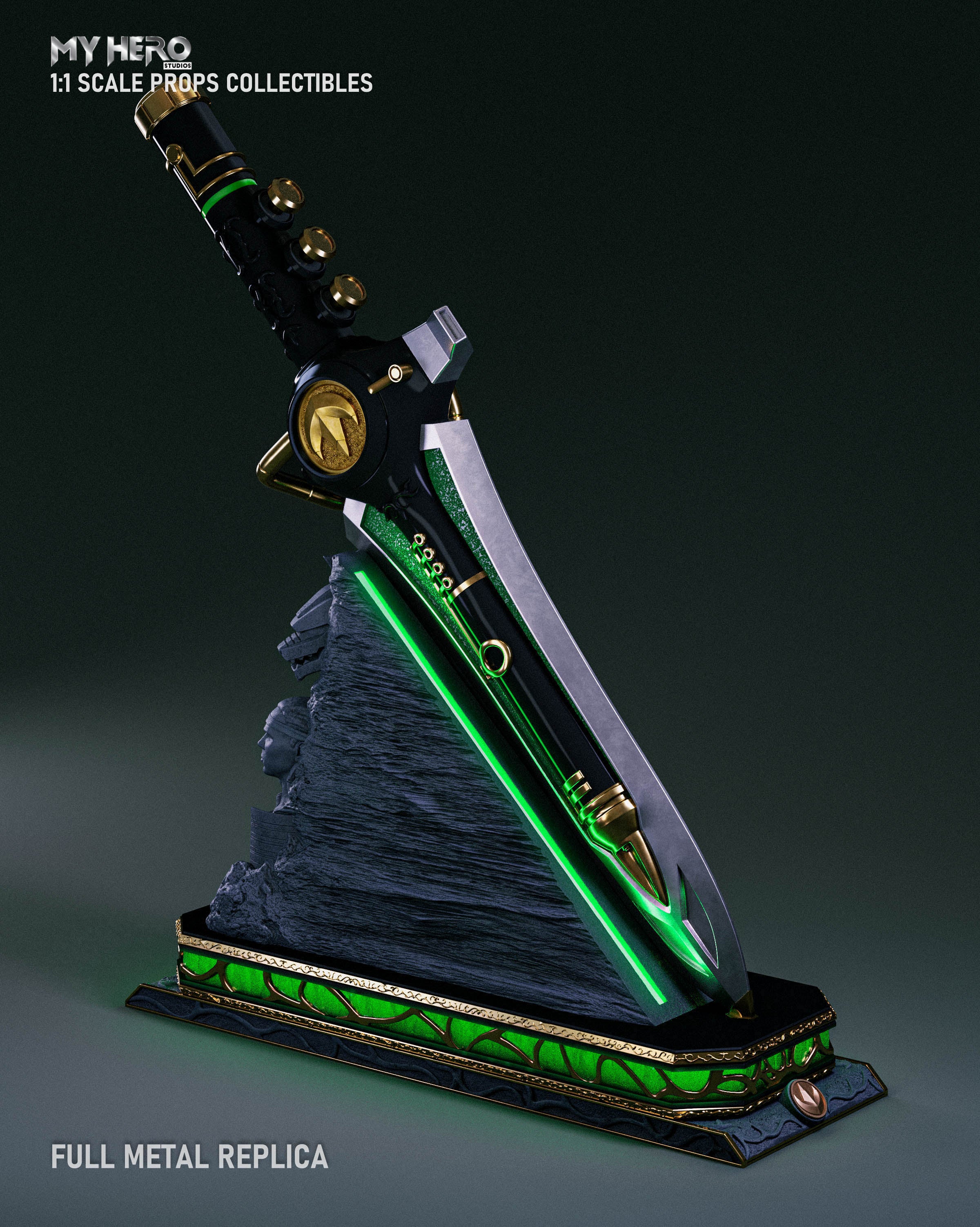 Pre - Order: 1:1 Scale Metal Replica Green Ranger Dragon Dagger by My Hero Studios