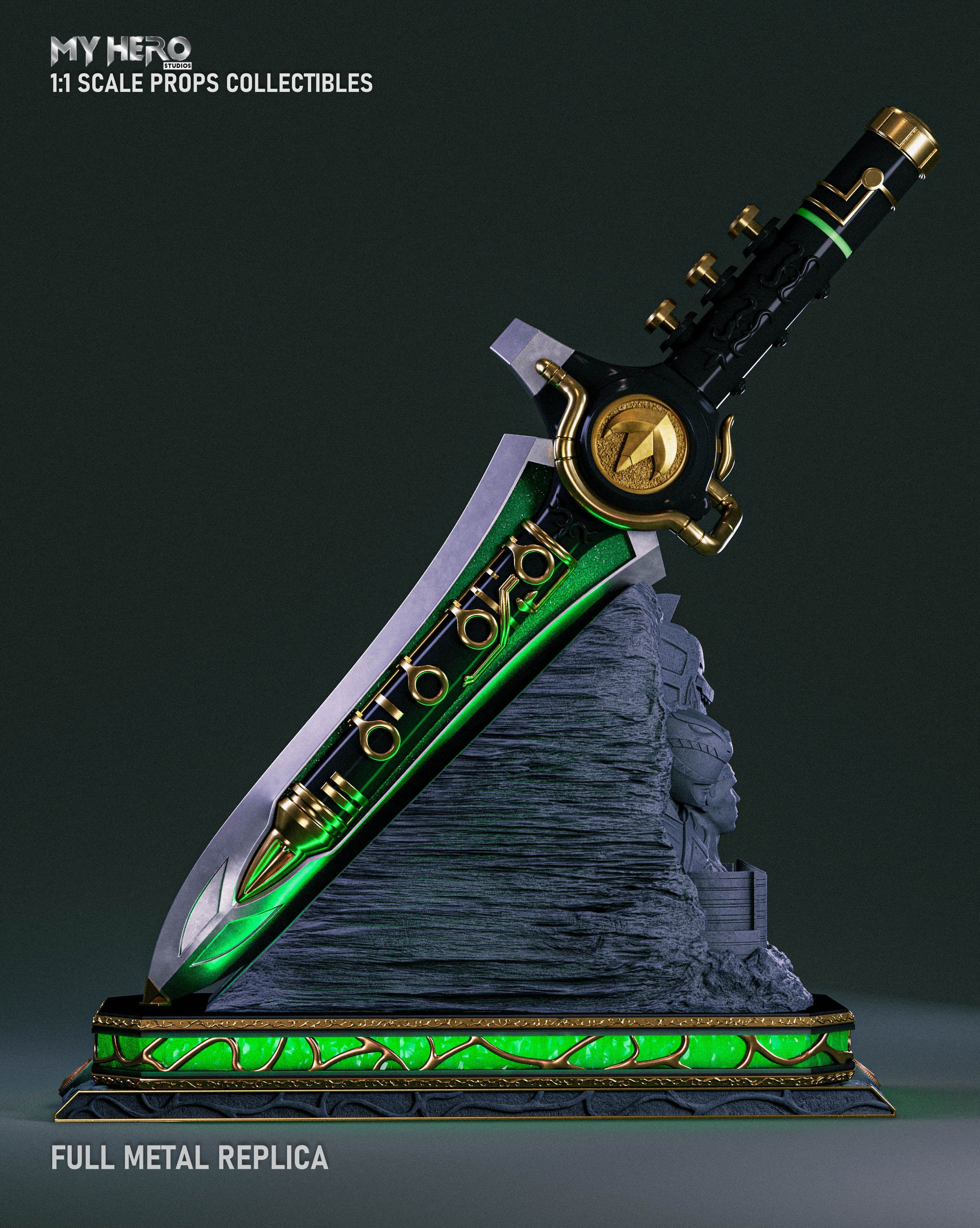 Pre - Order: 1:1 Scale Metal Replica Green Ranger Dragon Dagger by My Hero Studios