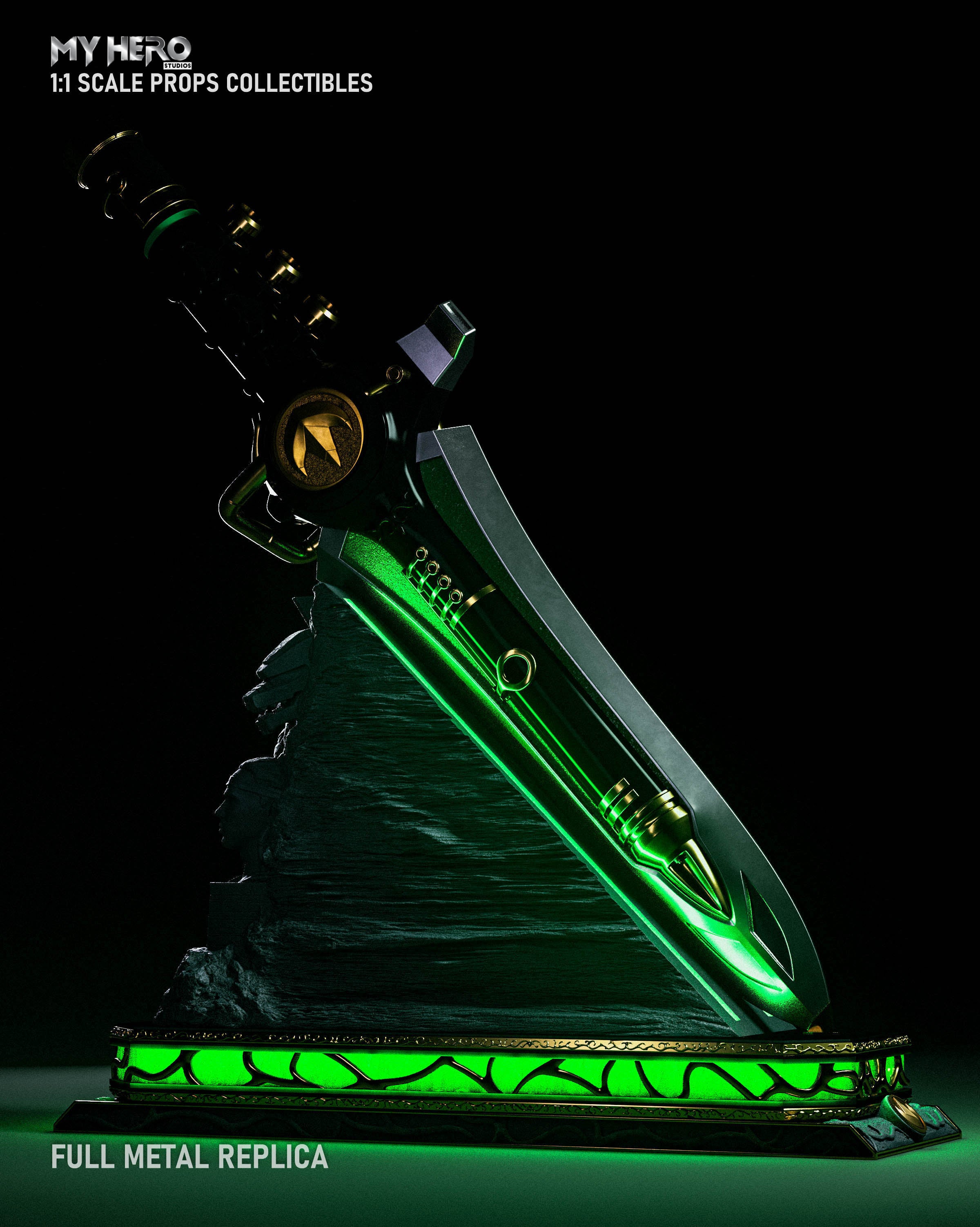 Pre - Order: 1:1 Scale Metal Replica Green Ranger Dragon Dagger by My Hero Studios