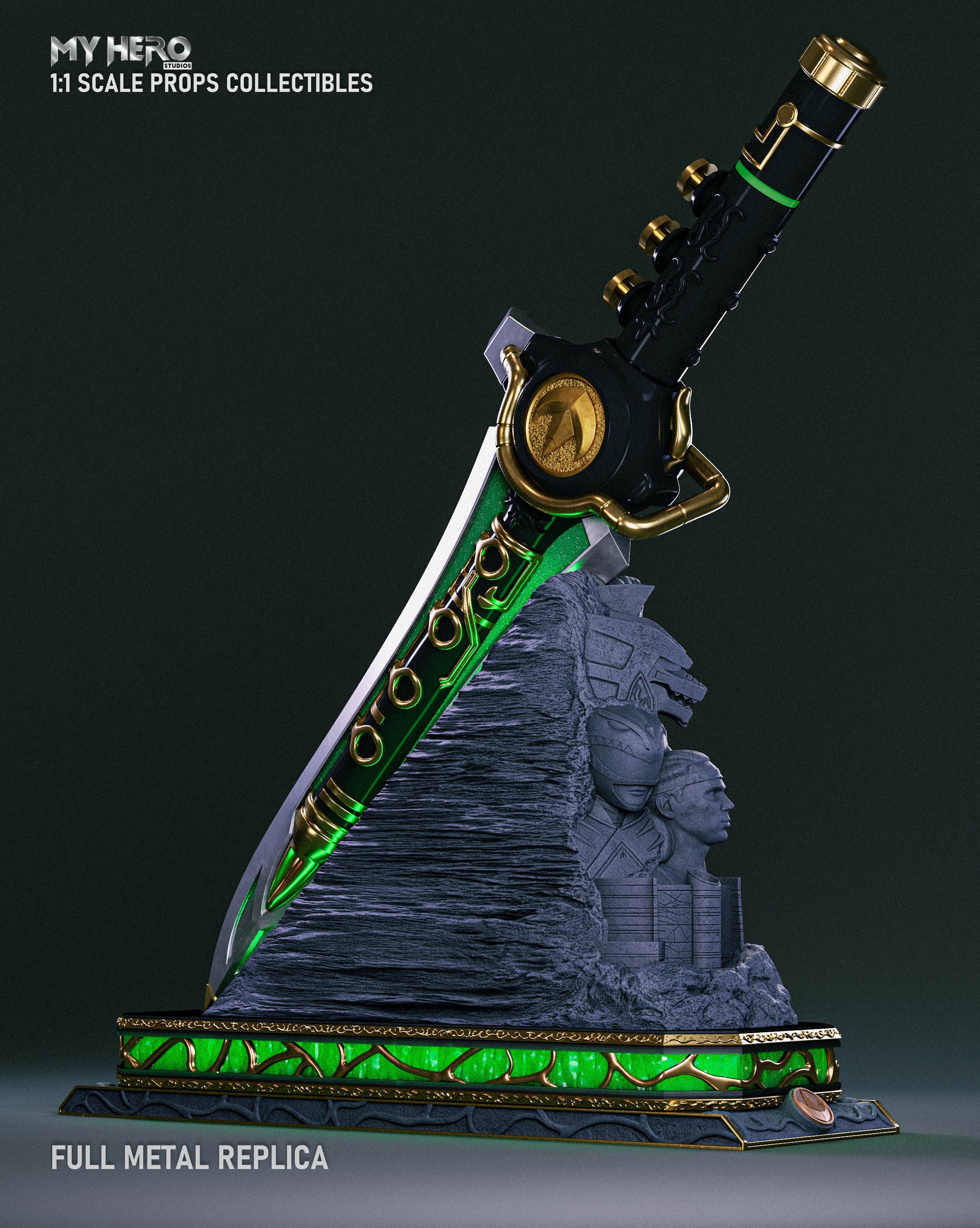 Pre - Order: 1:1 Scale Metal Replica Green Ranger Dragon Dagger by My Hero Studios