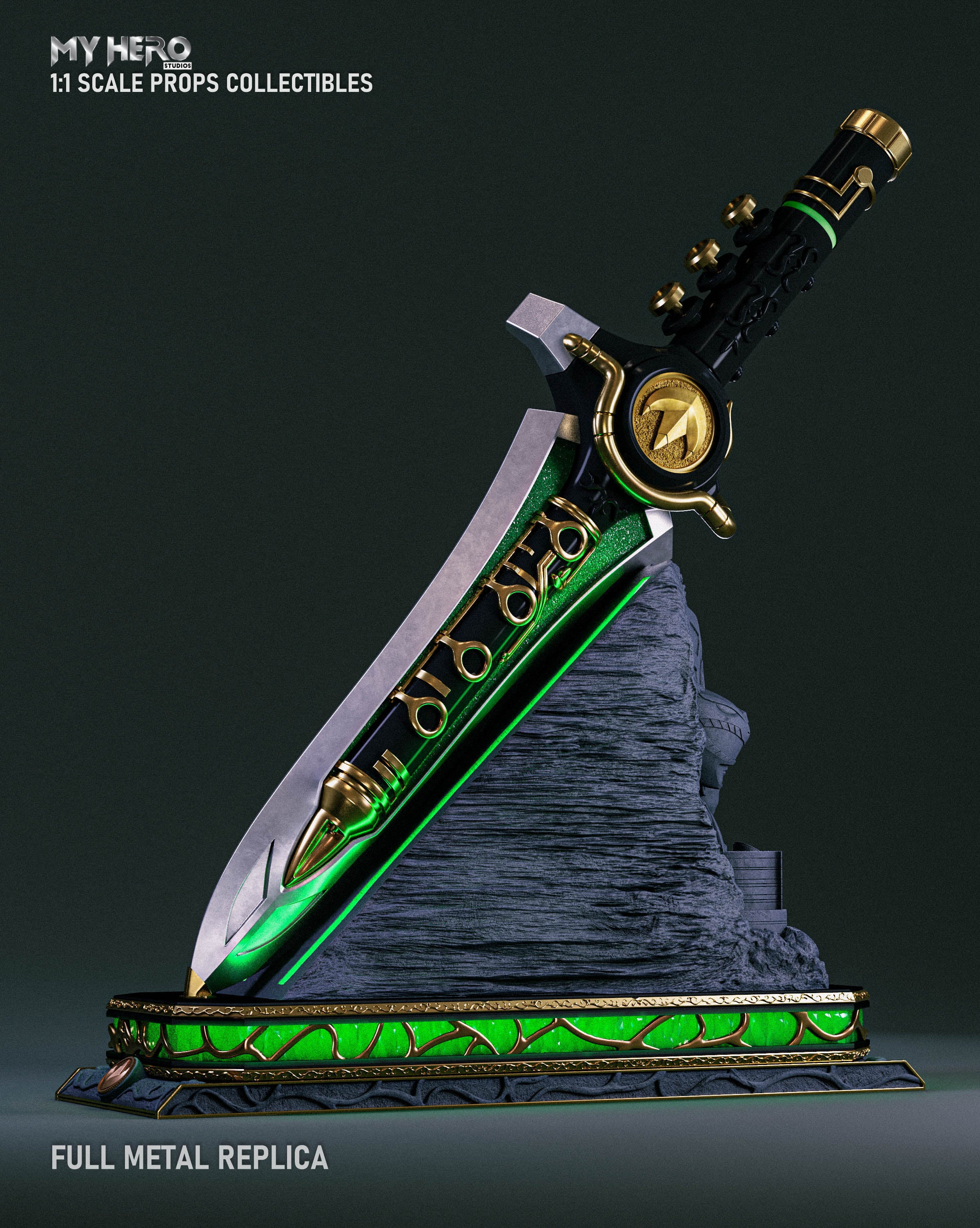 Pre - Order: 1:1 Scale Metal Replica Green Ranger Dragon Dagger by My Hero Studios